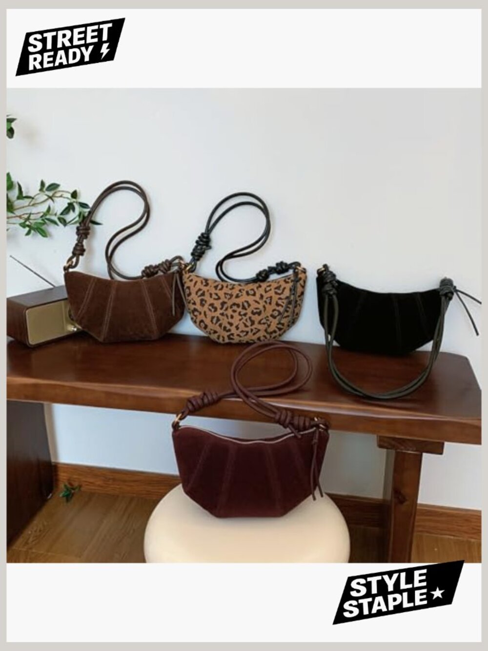 Faux Suede Crescent Crossbody Bag Mini Tote - Picture 6 of 7